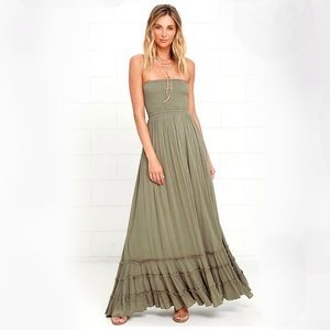 Lulu’s Olive Green Strapless Maxi Dress